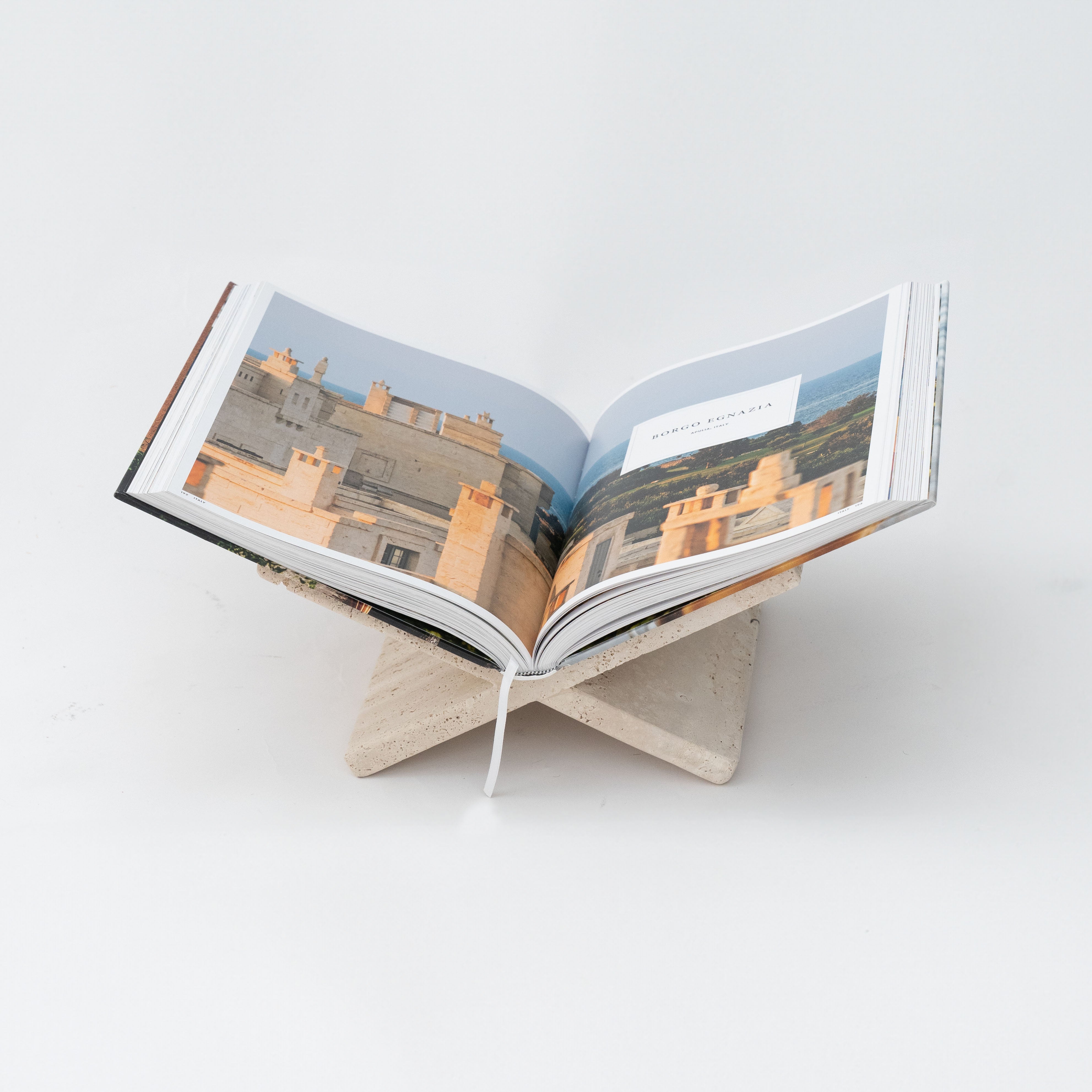 Travertine Book Stand - Wood and Steel Furnitures