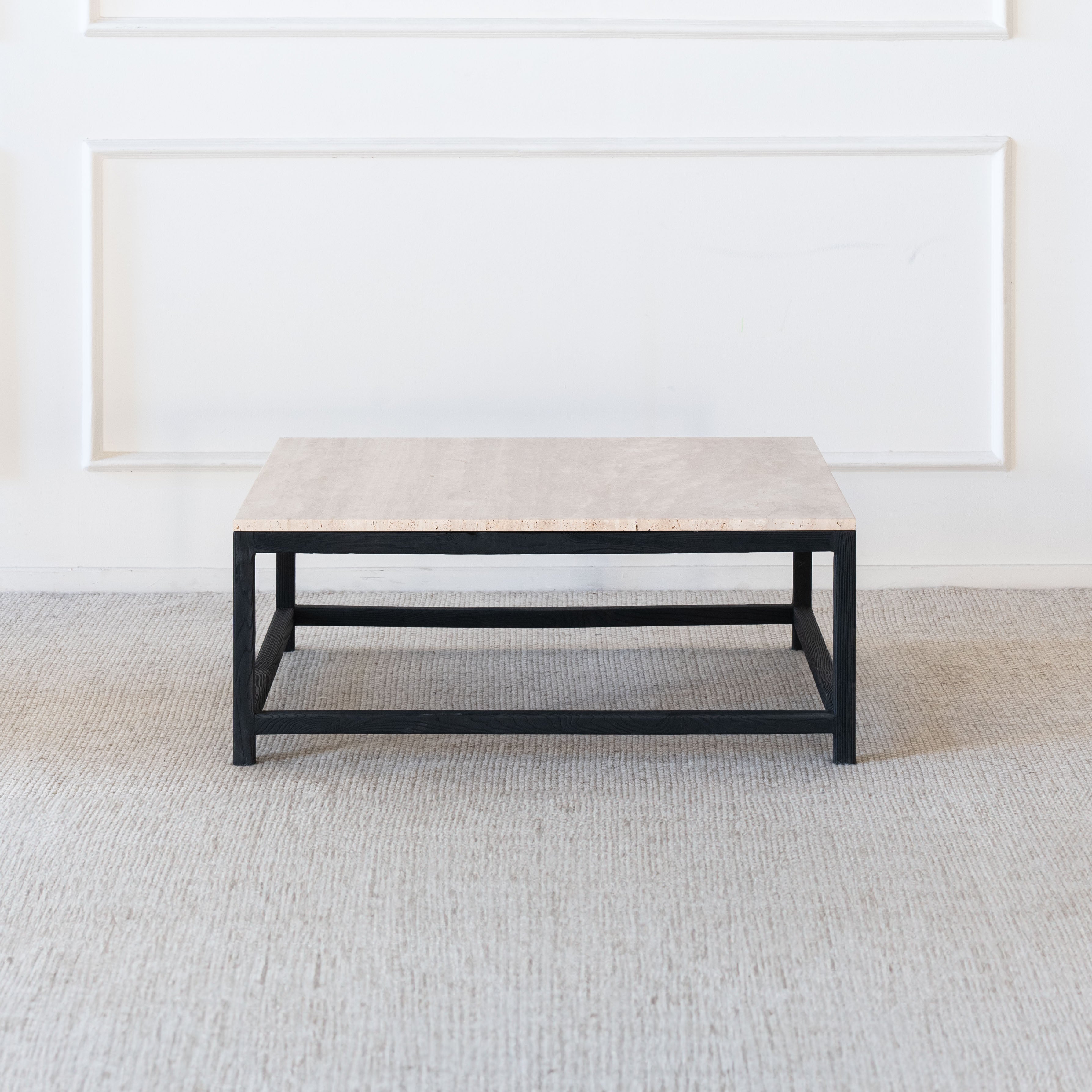 Cordoba Coffee Table Black Legs - Travertine Marble Top - Wood and Steel Furnitures