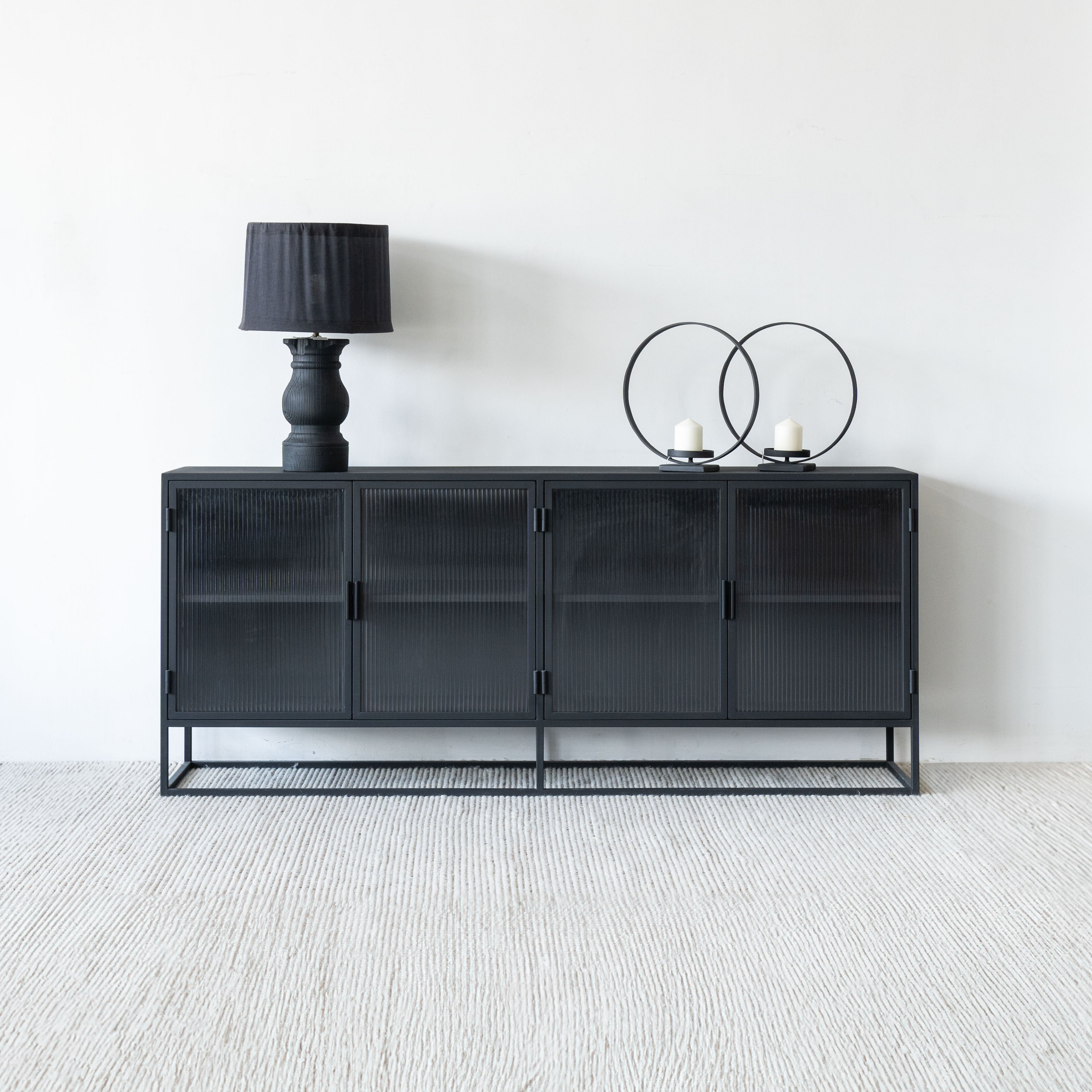 Monochrome Glass Sideboard - Wood and Steel Furnitures