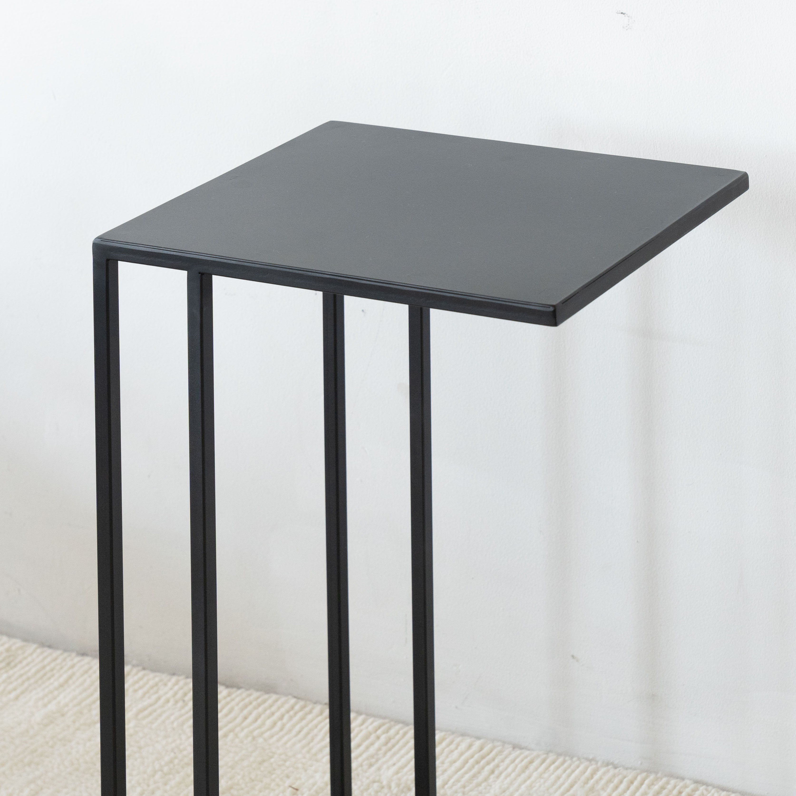Monochrome Side Table C-Shape - Wood and Steel Furnitures