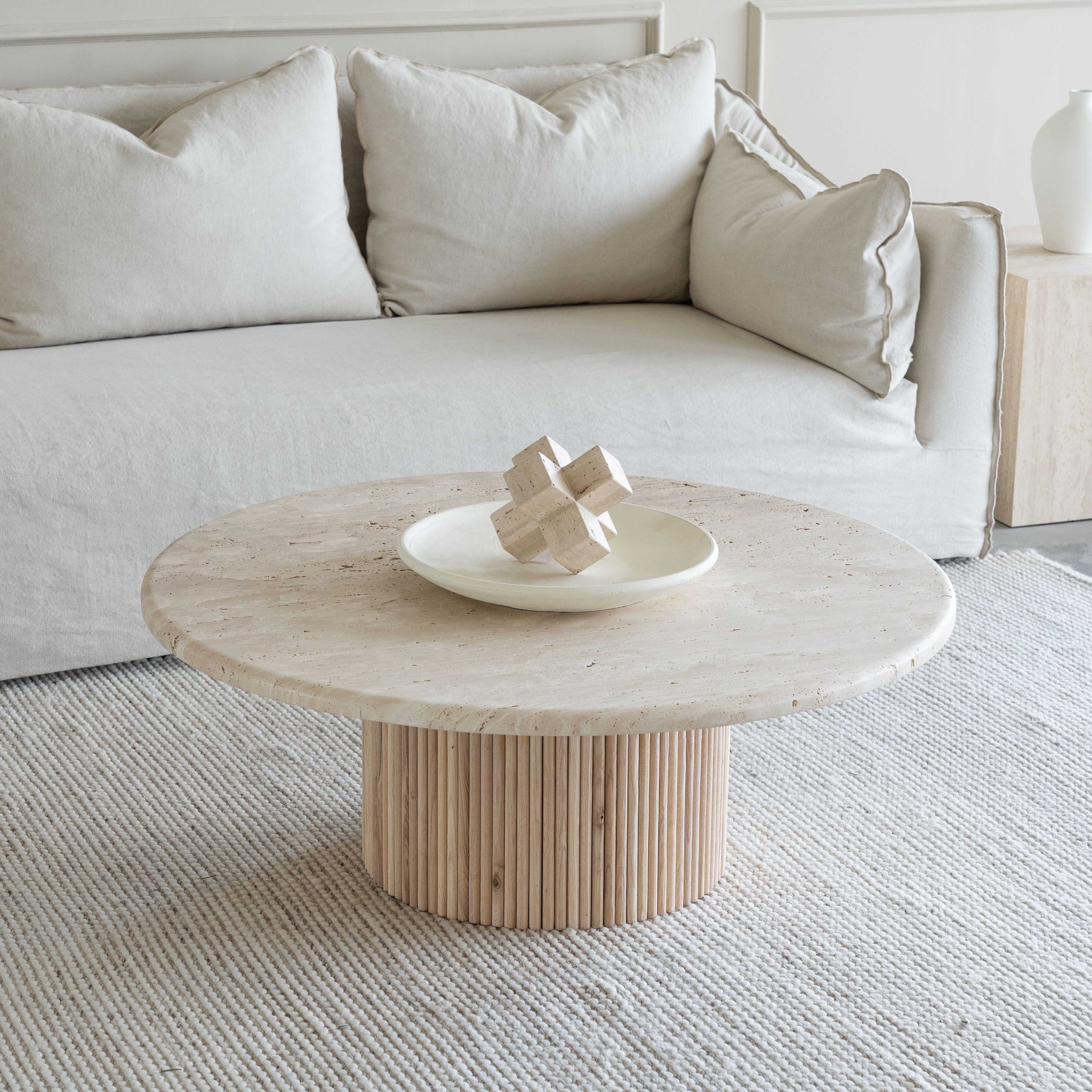 Palm Coffee Table - Fluted Base - Wood and Steel Furnitures
