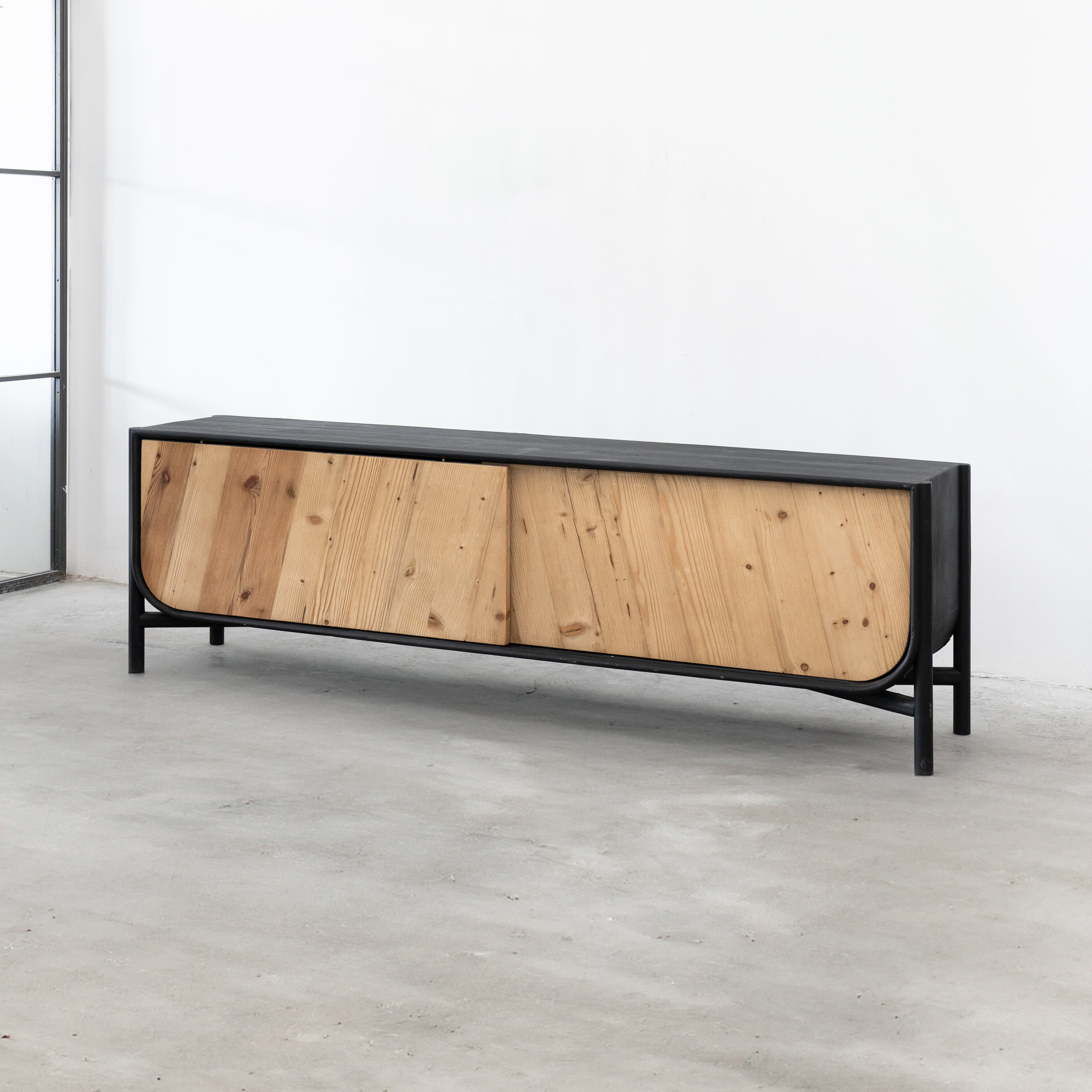 Retro Black TV Unit - Wood and Steel Furnitures