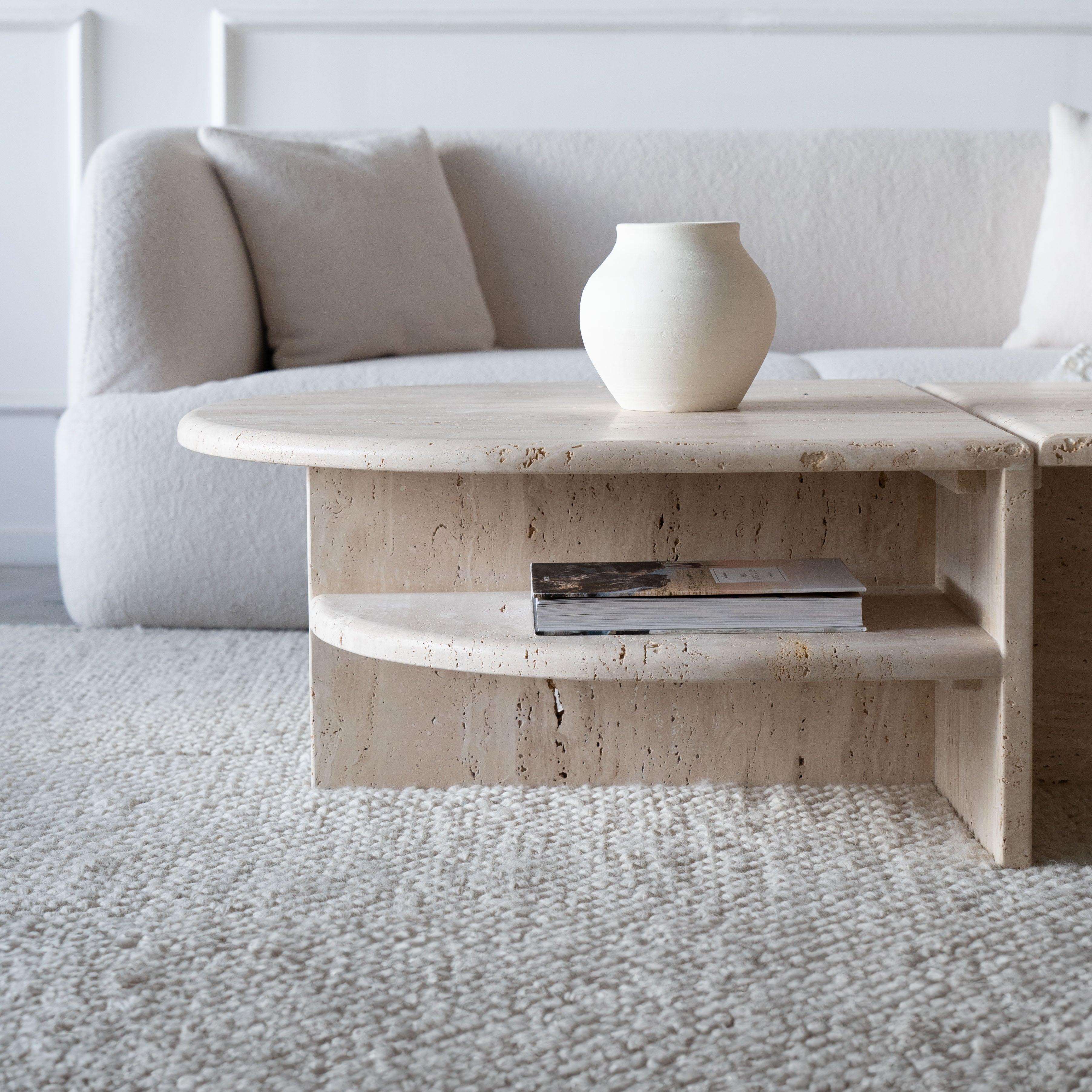 Travertine Oval Coffee Table - Wood and Steel Furnitures
